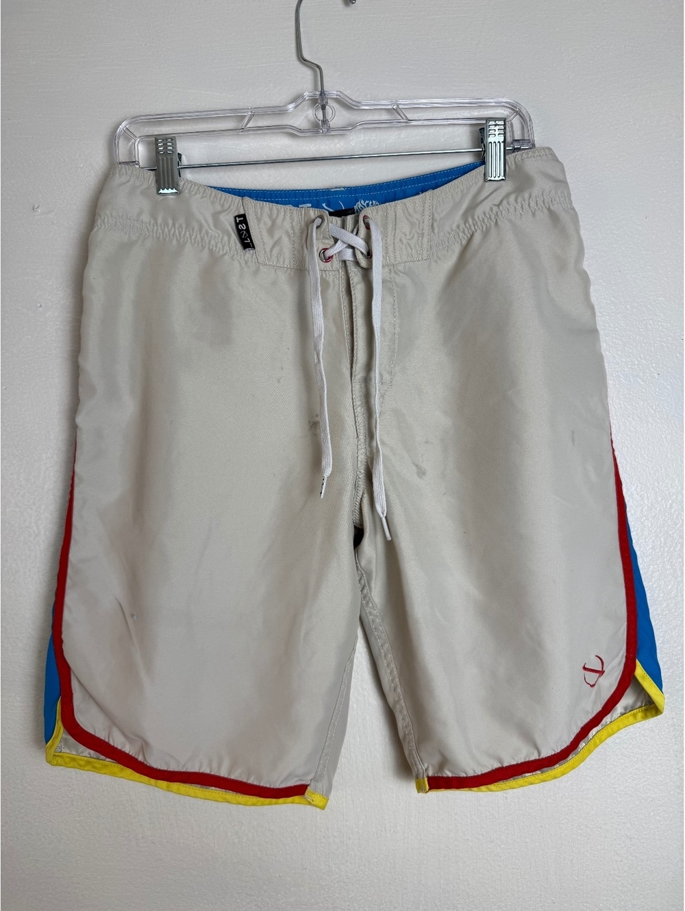 Lost Enterprises 91/93 Cream Colorblock Board Shorts Men’s 30 Surf Swim Trunks